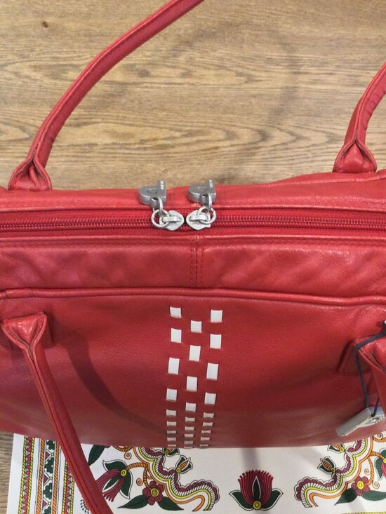 PICARD Red Leather Handbag Top Handle Medium Zip Bag - Picture 3 of 11